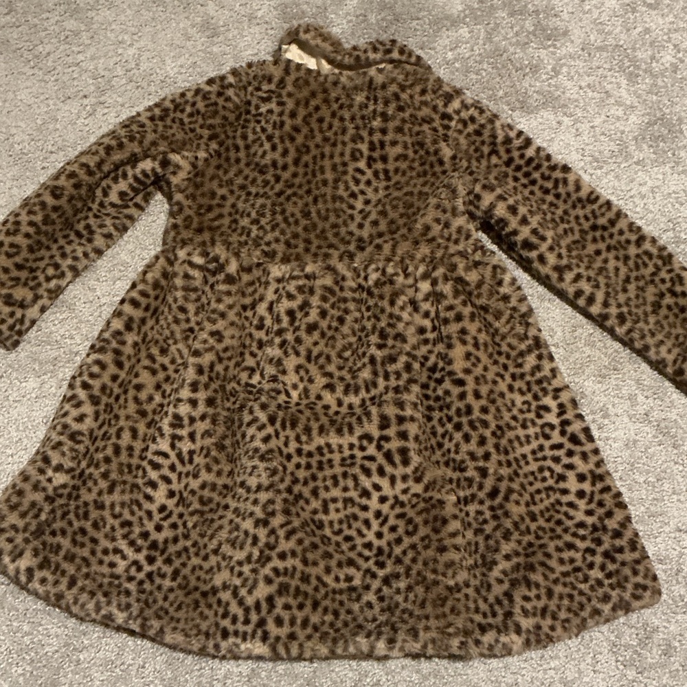 Biscotti Collezioni Leopard Print Faux Fur Lined Jeweled Buttons Kids Coat sz 6 - Picture 5 of 6